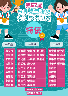第57屆世界兒童畫展 -- 校內初選特優公告一到三年級圖片